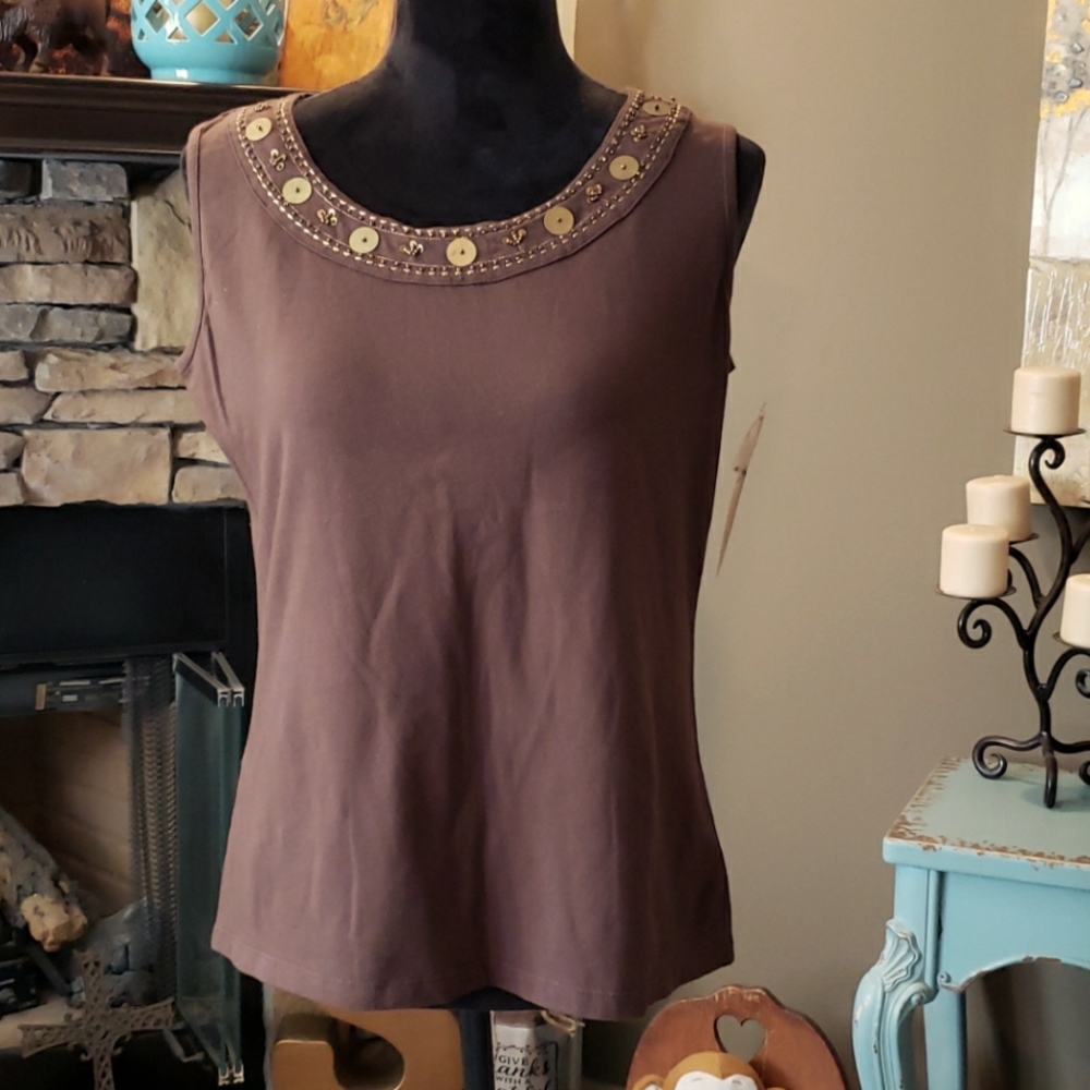 Brown Embellished Sleeveless Top NWT